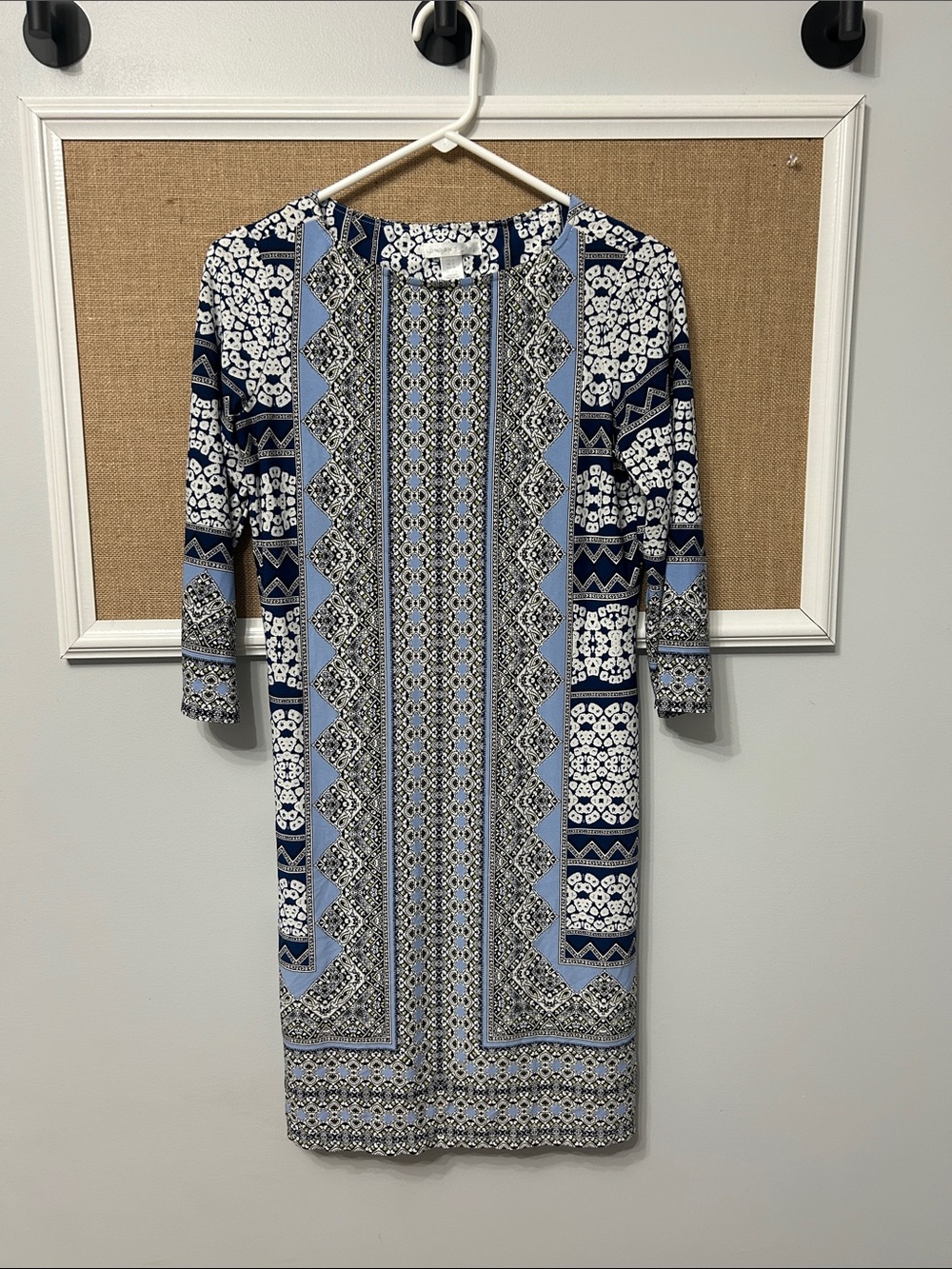 London Times Blue Multi-Pattern Midi Dress